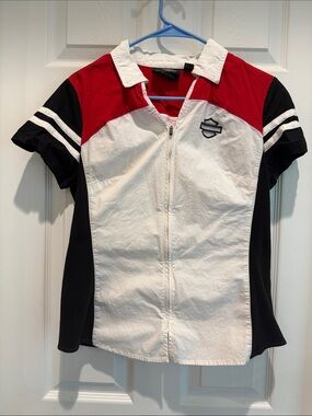 Harley-Davidson White Red & Black Zip Polo Top - Girls